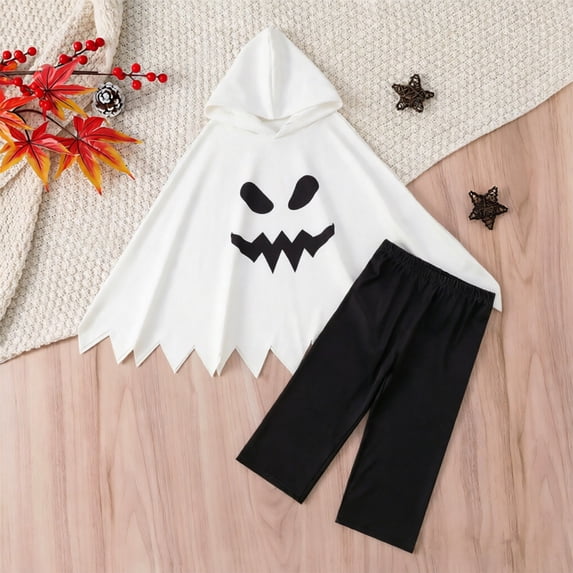 MEZZALL Kids Ghost Graphic Halloween Outfit Set for Kids, Hooded Tops with Long Pants, Comfortable Outfit for Daily Holiday Wear Leisure Clothes Sets