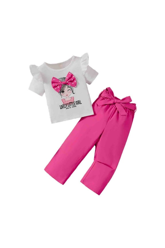 Kids Girl Clothes Floral Print Ruffle Sleeveless Tank And Wild Leg Pant 2PCS Outfits Set 2 7 Years Old, Red, 6-7 Years