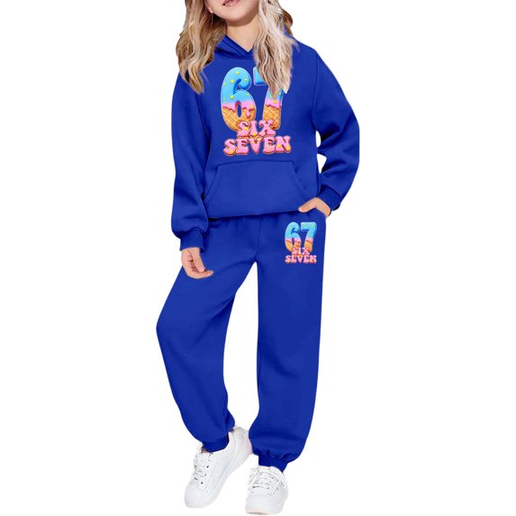 MEZZALL Kids Girls 6 7 Printed Long Sleeve Hoodie Sweatshirt Tops And Jogger Pants Two Piece Outfit Soft Casual Pullover Playwear Versatile Children Fashion Clothes Sets