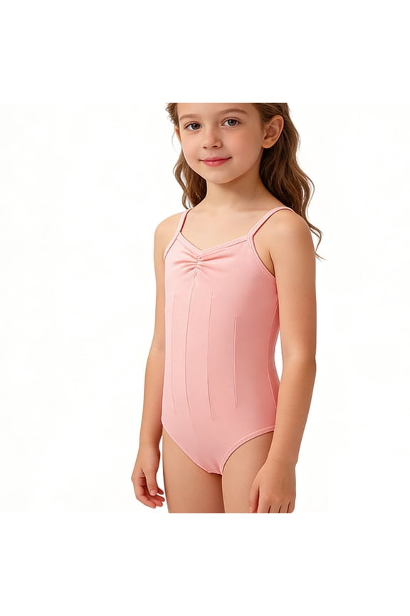 Kids Girls Backless Spaghetti Strap V-Neck Leotard For Sleeveless Ballet Dance Performance Gymnastics Practice And Exam Stretchable Comfort Fit Stylish Jumpsuits