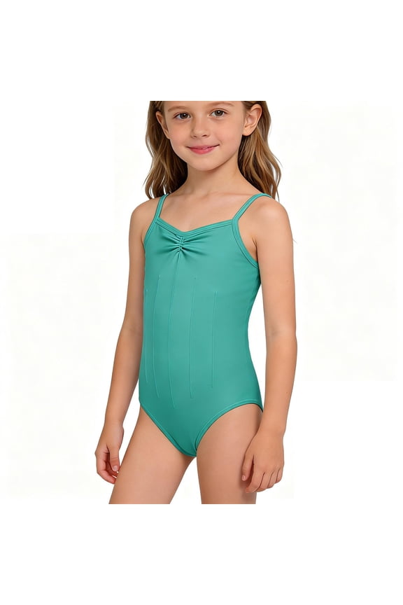 Kids Girls Backless Spaghetti Strap V-Neck Leotard For Sleeveless Ballet Dance Performance Gymnastics Practice And Exam Stretchable Comfort Fit Versatile Jumpsuits