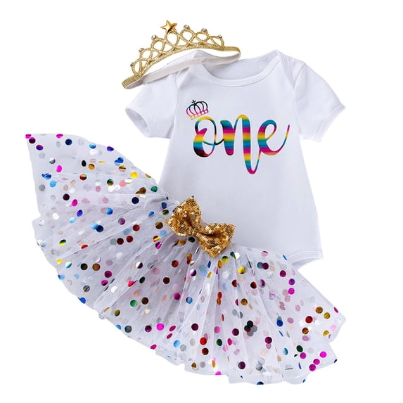 MEZZALL Kids Girls Birthday Party Outfit O-Neck Short Sleeve Romper Dress With Hair For Toddler First Year Celebration Photoshoot Leisure Children Fashion Clothes Sets