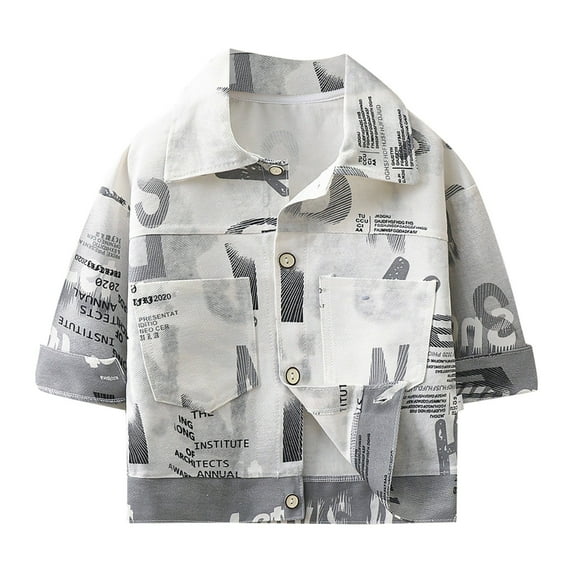 MEZZALL Kids Girls Boys Letter Print Denim Jacket Classic Coats Jeans Tops Children Casual Outerwear Outfit Cute Toddler Dailywear, Grey, 2-3 Years