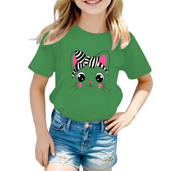 MEZZALL Kids Girls Cute Graphic Cartoon T-Shirts Round Neck Short Sleeve Tee Summer Casual T Shirt Tee Versatile Baby Toddler Dailywear