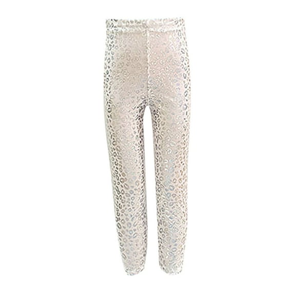 MEZZALL Kids Girls Glitter Leopard Print Leggings With Design Sparkly Dancewear Stretch Pants For Performance Practice And Comfortable Fit Holiday Child Clothes