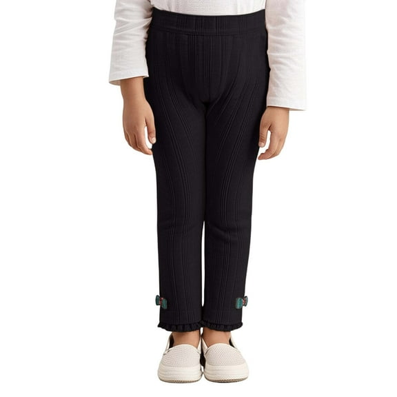 MEZZALL Kids Girls High Waist Stretch Bow Lace Trim Leggings Soft Comfortable Everyday Wear Outfits Solid Color Breathable Child Clothes