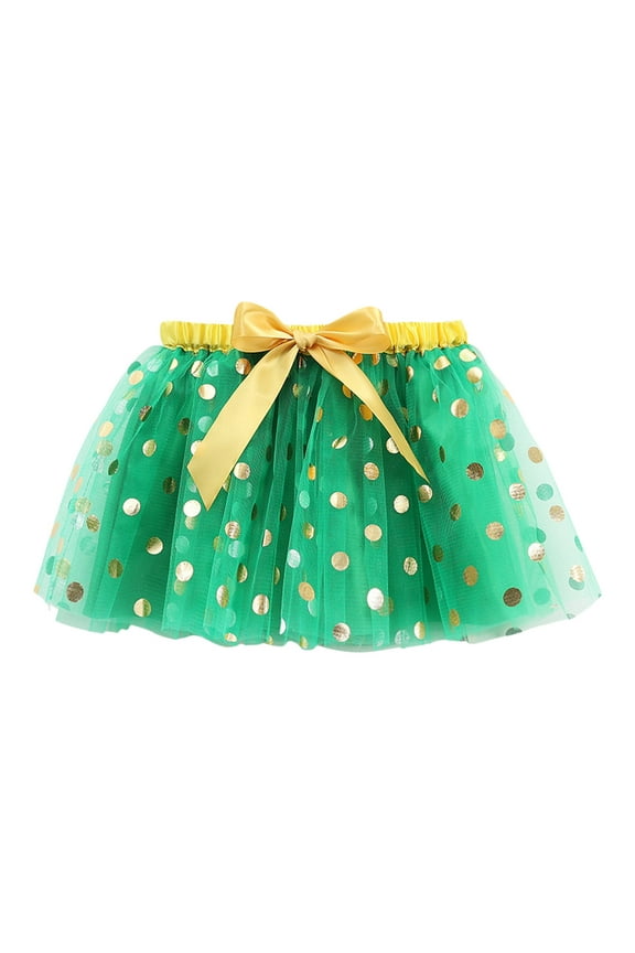 Kids Girls Holiday Party Ballet Skirts Dot Prints Tulle Dance Skirt Comfort Toddler Dailywear, Green, 2-4 Years