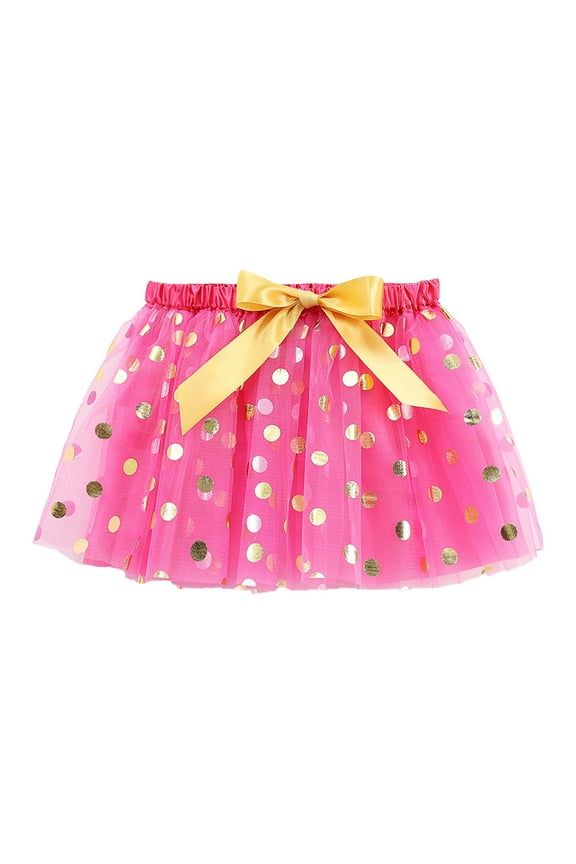 Kids Girls Holiday Party Ballet Skirts Dot Prints Tulle Dance Skirt Cozy Toddler Dailywear, Hot Pink, 6-8 Years