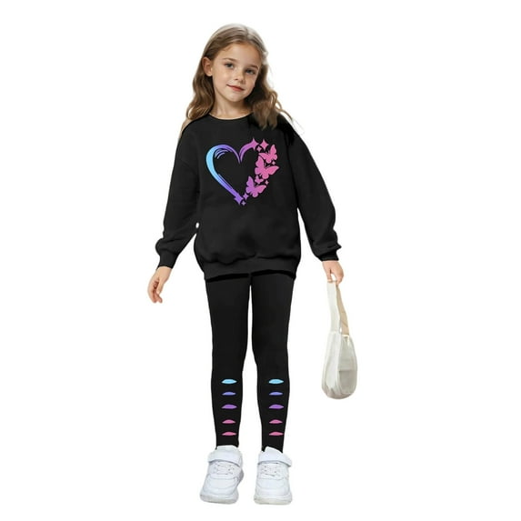 MEZZALL Kids Girls Long Sleeve Hoodie And Leggings Cute Heart Print Casual Athletic Outfit For Play And Outdoor Activities Birthday Children Fashion Clothes Sets