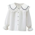 thumbnail image 1 of MEZZALL Kids Girls Long Sleeve Party Blouses Kids Solid Color Elegant Ruffled Button Down Shirts School Tops Trendy Streetwear, 1 of 3
