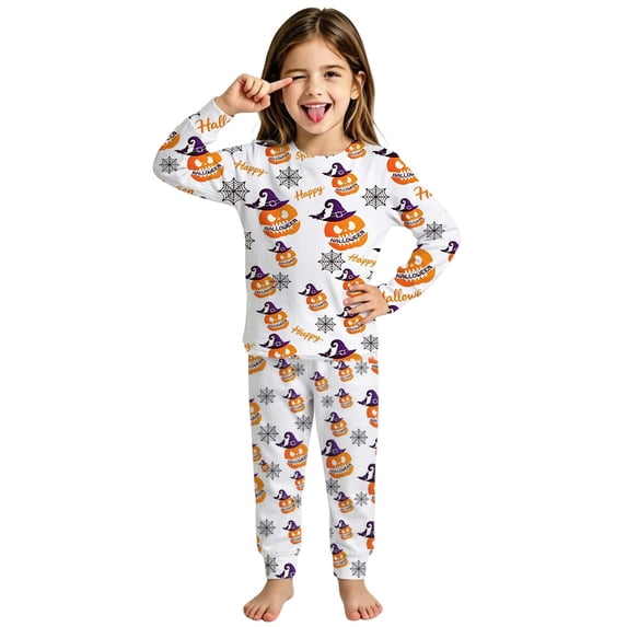 MEZZALL Kids Girls Pajama Sets Halloween Print Casual Comfortable O-Neck Long Sleeve T-Shirts Pants 2 Piece Sleepwear