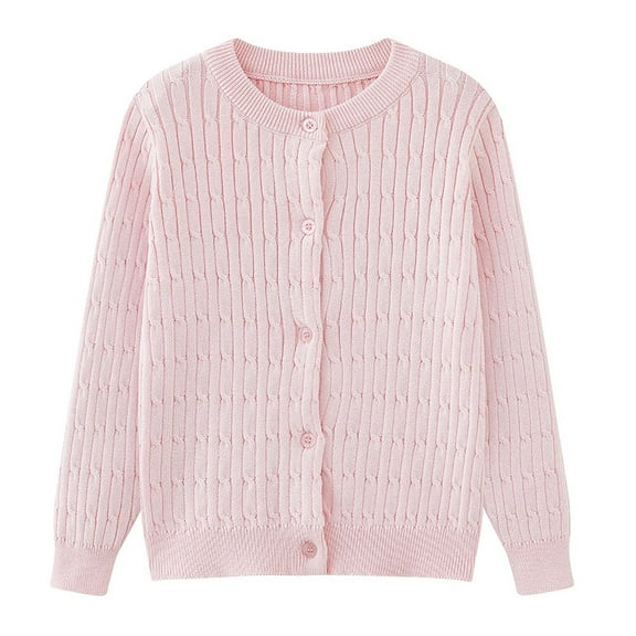 MEZZALL Kids Girls Round Neck Cardigan Button Front Knitted School Sweater Long Sleeve 2-10 Years Solid Color Soft Child Clothes