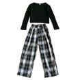 thumbnail image 1 of MEZZALL Kids Girls Set Long Sleeve Solid Color Shirt And Plaid Trousers 2PC Set Leisure Baby Toddler Dailywear, 1 of 9