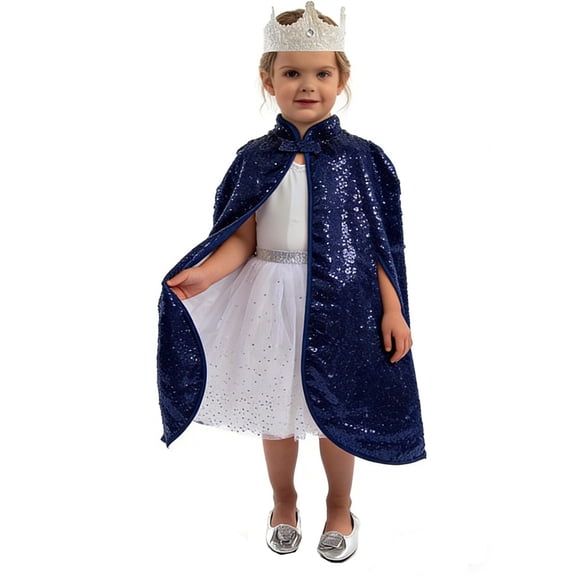 MEZZALL Kids Girls Short Cape With Sparkling Sequins For Stage Performance Carnival Holiday Party Adorable Long Sleeve Outerwear Jackets Tops Coats