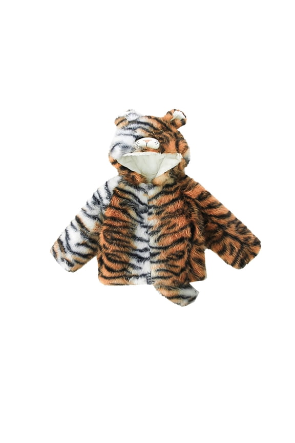 Kids Girls Stylish Thickened Tiger Coats Autumn Winter Baby Warm Coats Winter Wear Trendy Long Sleeve Outerwear Jackets Tops