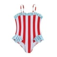 thumbnail image 1 of MEZZALL Kids Girls Summer Independence Day Striped Design 1 Piece Swimwear Children Swimsuit Bikini Versatile Toddler Beachwear, Red, 6-7 Years, 1 of 5