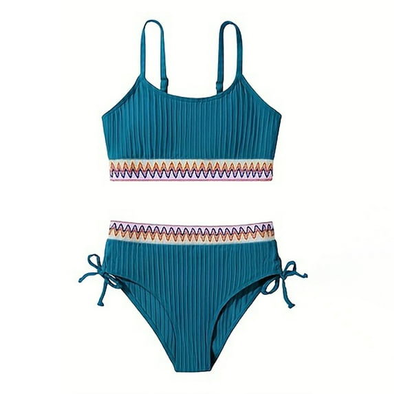MEZZALL Kids Girls Swimsuits Teen Girls Two Piece Bathing Suit High Waist Bikini Set With Chest Pad Color Block Swimwear Adorable Summer Beach Bathing Suit