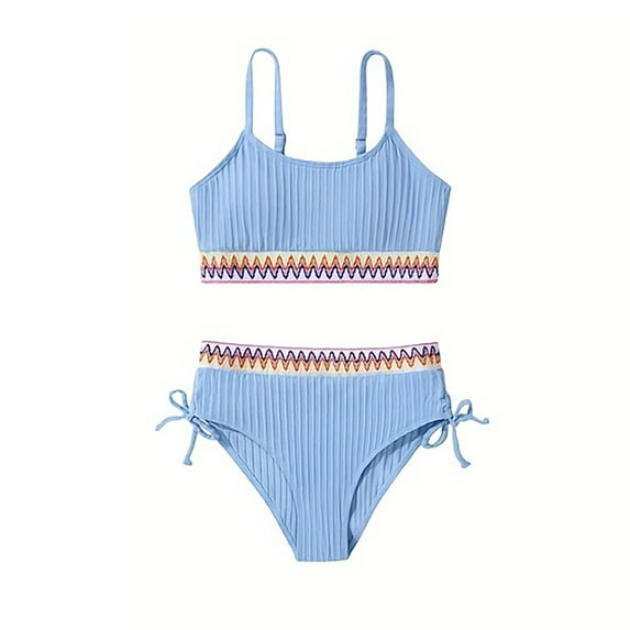 MEZZALL Kids Girls Swimsuits Teen Girls Two Piece Bathing Suit High Waist Bikini Set With Chest Pad Color Block Swimwear Relaxed Fit Summer Beach Bathing Suit