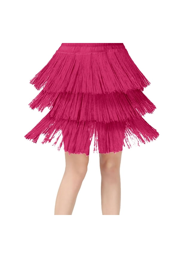Kids Girls Tassel Dance Skirts Latin Ballroom Layered Fringe Dancewear Solid Color Trendy Child Skirts
