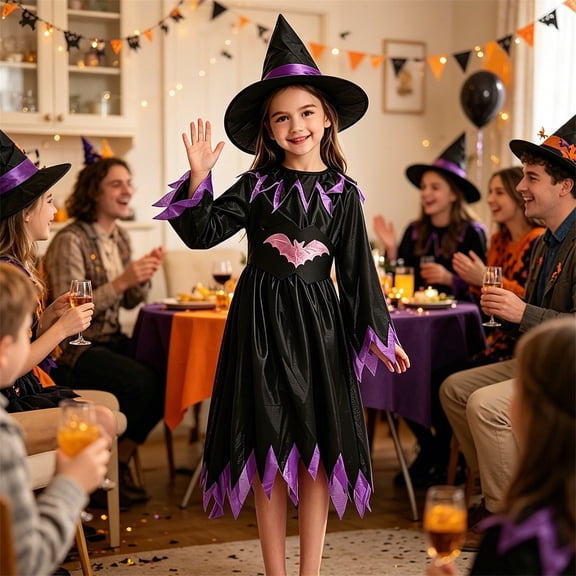 MEZZALL Kids Halloween Dress Girls Witch Bat Outfit Flowy Performance Tutu Party Fancy Apparel Boho Clothes Sets
