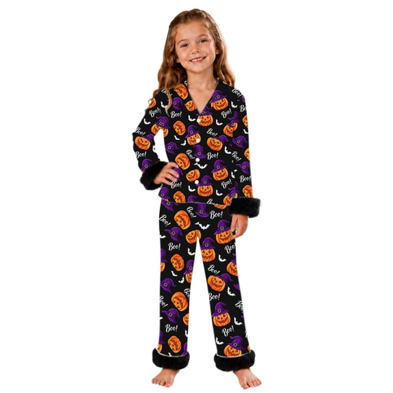 MEZZALL Kids Halloween Pajama Sets Girl Long Sleeve Lapel Button Shirts Blouse Tops With Pants 2 Piece Set Soft Comfortable Pjs