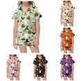 thumbnail image 1 of MEZZALL Kids Halloween Pumpkin Pattern PJs Set Lapel Collar Short Sleeve Shirt Tops Elastic Waist Shorts Girls Nightwear Holiday Pajamas Sets, 1 of 6