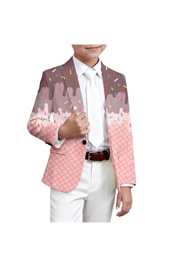 Kids Ice Cream Print Jacket Boys Girls Fashion Casual Party Wear Outerwear Classic Long Sleeve Tops Coats