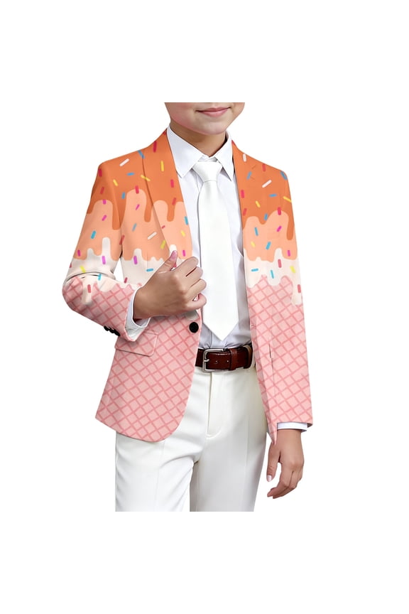 Kids Ice Cream Print Jacket Boys Girls Fashion Casual Party Wear Outerwear Classic Long Sleeve Tops Coats