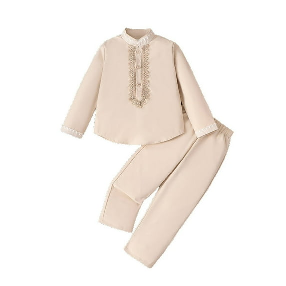 MEZZALL Kids Lace Long Sleeve Outfits Girls Elegant Stand Collar Two Piece Toddler Dresses O-Neck With Floral Embroidery Classic Xmas Party Wear 3-7 Years Old Solid Color Fashionable Child Sundress