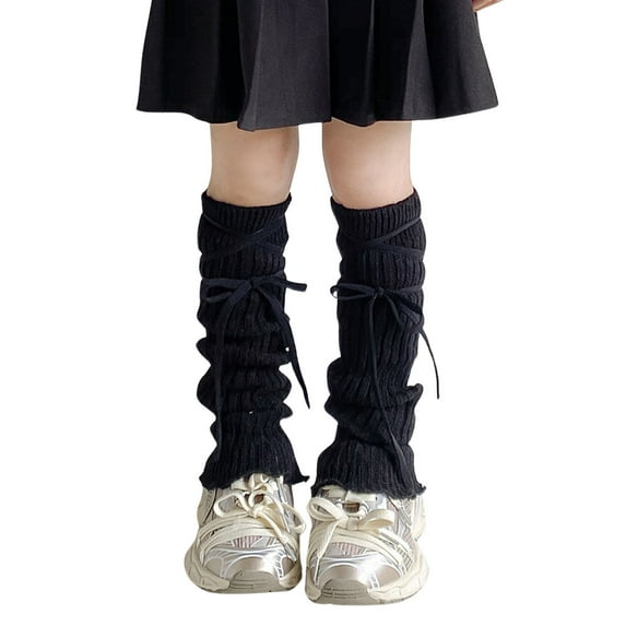 MEZZALL Kids Leg Warmers Knitted Leg Warmers Loose Socks Knee High Leg Warmers For Girls Leisure Toddler Dailywear, Black, One Size