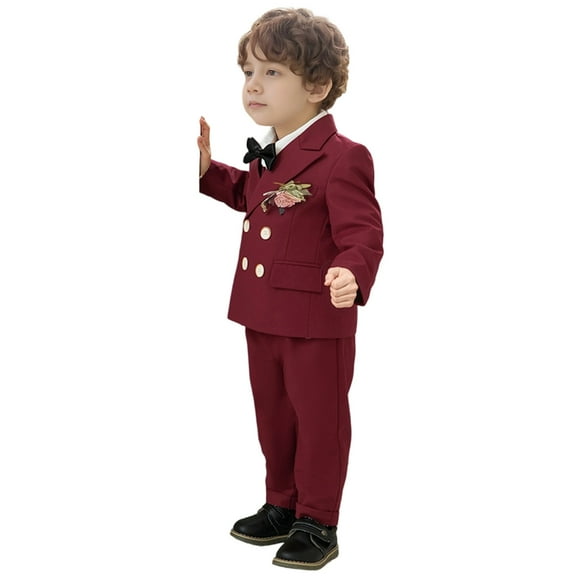 MEZZALL Kids Long Sleeve Outfit Sets Boys Formal Elegant British Style Vest Dress Pants Shirt Bow Tie Children Autumn Winter Birthday Clothes Sets