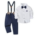 thumbnail image 1 of MEZZALL Kids Long Sleeve Outfit Sets Stylish Boys Formal Party Elegant White Dress Shirt With Suspenders And Tailored Pants And Photoshoots Relaxed Fit Clothes Sets, 1 of 8