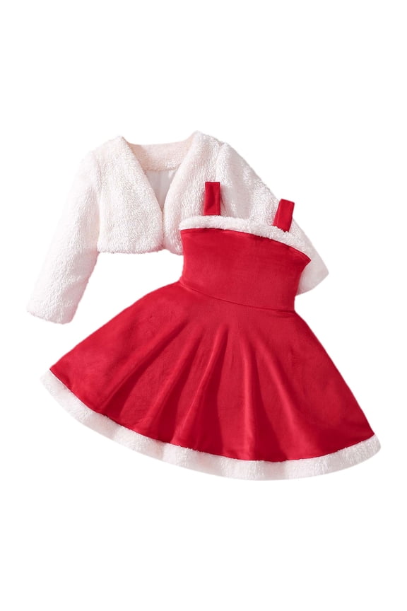 Kids Long Sleeve Velvet Toddler And Little Girls Dress With Jacket Winter Holiday Party Outfit Sets Children Festive Two Piece Ensemble Stylish Clothes Sets