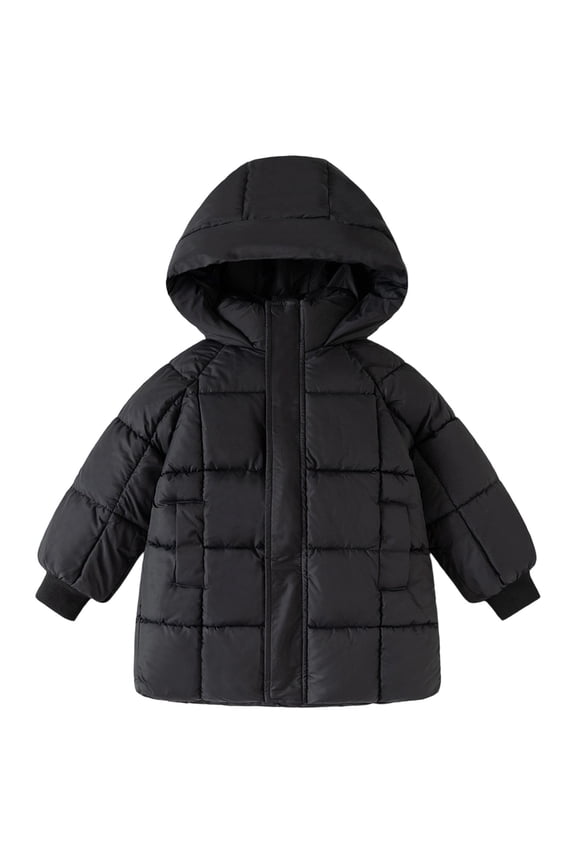 Kids Long Winter Coat Warm Hooded Long Sleeve Outerwear Solid Color Boys Girls Insulated Quilted Jacket Cold Weather Coats Comfort Child Streetwear