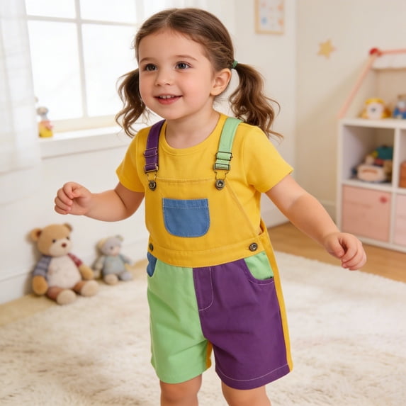 MEZZALL Kids Patchwork Summer Romper For Toddler Girls Comfortable Sleeveless Jumpsuit With Overalls Shorts Trendy One-Pieces