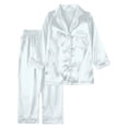 thumbnail image 1 of MEZZALL Kids Satin Silk Button Down Pajama Sets Solid Color 2 Piece Sleepwear Loungewear Long Sleeve Lapel Shirts With Pants Family Matching Nightwear, 1 of 6