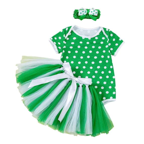 MEZZALL Kids St. Patrick's Day Girls Outfit Green White Print T Shirt Tutu Dress Hair Toddler Baby Girl Party Wear Soft Children Fashion Clothes Sets