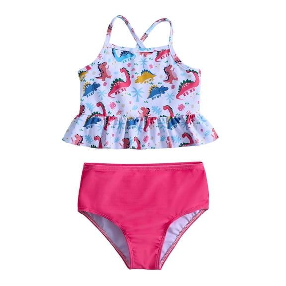 MEZZALL Kids Summer Resort Toddler Girls Cartoon Printed Bowknot Two Piece Swimwear Hawaiian Swimming Surfing Swimsuit Sets Bikini Versatile Beach Bathing Suit