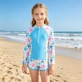 thumbnail image 1 of MEZZALL Kids Swimsuit Girls Swimwear Two Piece Long Sleeve O-Neck Rash Guard Tops Tween With Swim Cap And Divesuit Lightweight Beach Suits Swimwear Activities Comfort Summer Starfish Print Beachwear, 1 of 5