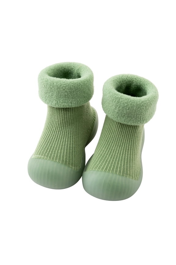 Kids Toddler Baby Boys Girls Solid Color Warm Knit Soft Sole Rubber Shoes Slipper Stocking Soft Shoes Cute Child Footwear