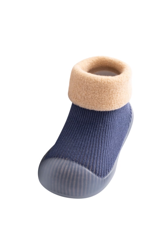 Kids Toddler Baby Boys Girls Solid Color Warm Knit Soft Sole Rubber Shoes Socks Slipper Stocking Lovely Child Footwear
