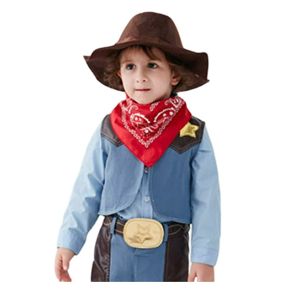 MEZZALL Kids Toddler Baby Boys Sleeveless Western Cowboy Clothes For Kids Children Clothes Tops Holiday Party Coat Scarf Set, Blue, 2-3 Years