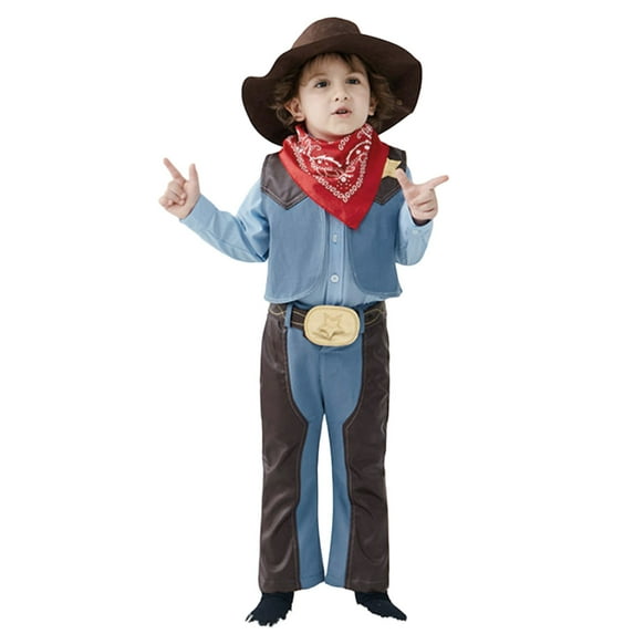MEZZALL Kids Toddler Baby Boys Sleeveless Western Cowboy Clothes For Kids Children Clothes Vest Scarf Pants Belt 4pcs Set Holiday Party, Blue, 2-3 Years