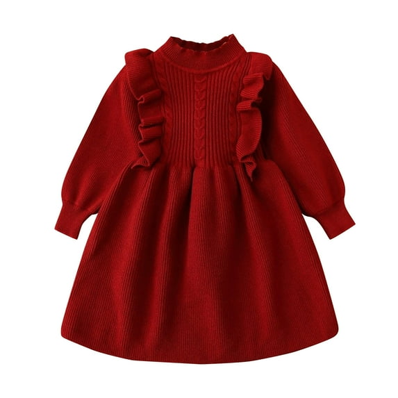 MEZZALL Kids Toddler Baby Girls Long Sleeve Patchwork Solid Color Sweater Princess Dress Outfits Breathable Sundress, RD2, 2-3 Years