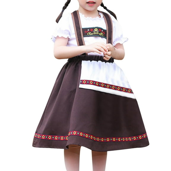 MEZZALL Kids Toddler Baby Girls Spring Summer Floral Cotton Short Sleeve Tops Skirts Outfits Clothes Stylish Dailywear, Coffee, 9-10 Years