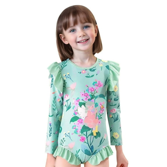 MEZZALL Kids Toddler Girls Long Sleeve Floral Printing Beach Bathing Suit Girls Swimwear Swimsuit Relaxed Fit Baby Swim Wear
