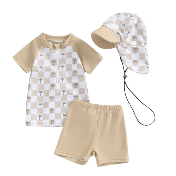 MEZZALL Kids Toddler Swimsuit 3 Piece Boys Swim Sets Short Sleeve Boys Swim Shirt Swim Trunks Rash Guard Bathing Suits Lovely Summer Resort Beach Swimwear