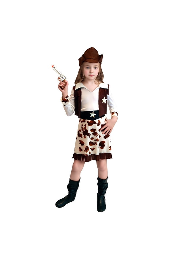 Kids Western Girls Play Dress Up Outfit With Vest Skirt And Bandana Fashionable Children Clothes Sets