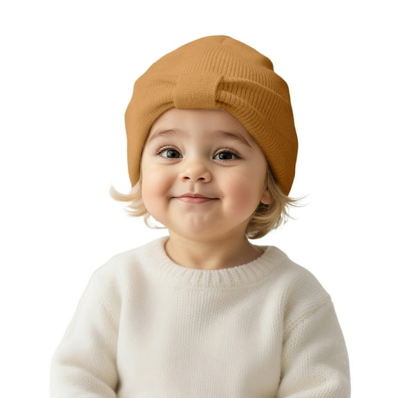 MEZZALL Kids Winter Baby With Bow Knitted Soft Warm Yarn Hat For Girls Boys Cute Caps Solid Color Boho Child Hats