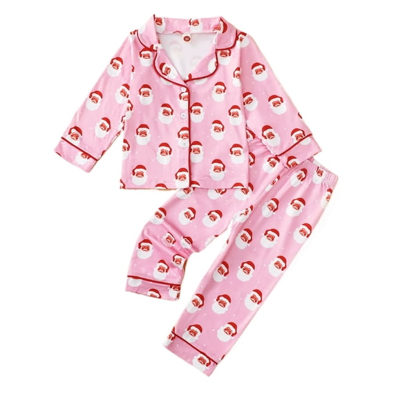 MEZZALL Kids Winter Girls Pajamas Sets Two Piece Santa Print Long Sleeve Lapel Button Down Tops And Pants Cozy Loungewear Night For Toddlers And Comfort Sleepwear